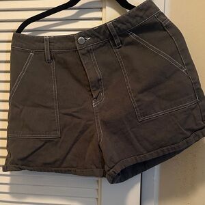 RSQ High Waist Utility Shorts in Charcoal with White Stitching